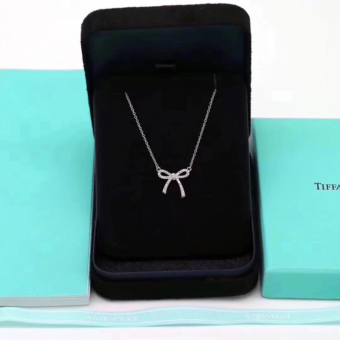 Tiffany Mini Full Diamond Bow Pendant Necklace - Best Replica Jewelry™