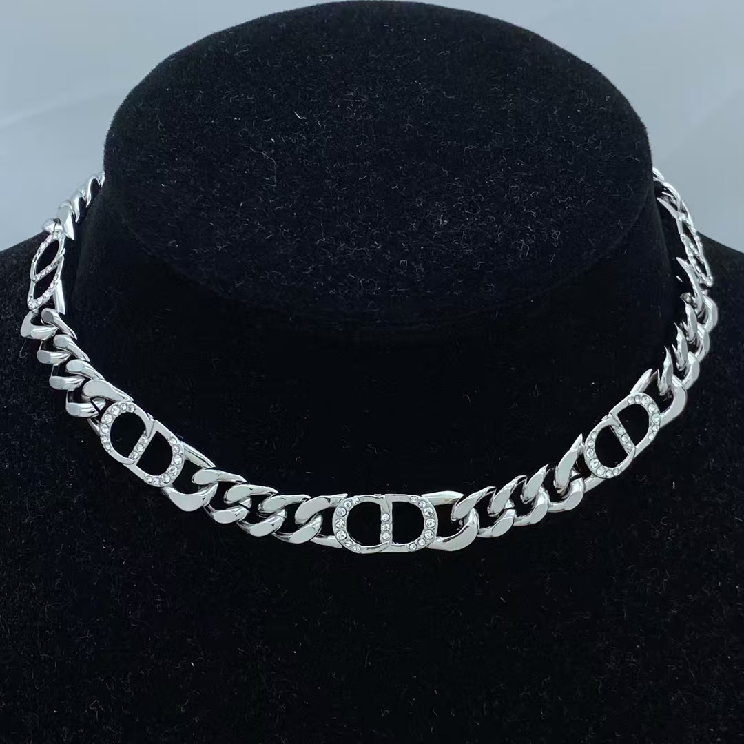 Dior CD Chunky Cuban Chain Silver Choker Necklace - Best Replica Jewelry™