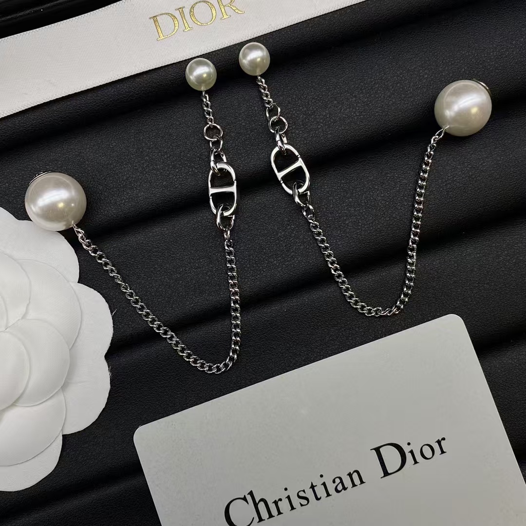 Dior Chain Dangle Pearl Earrings - Best Replica Jewelry™