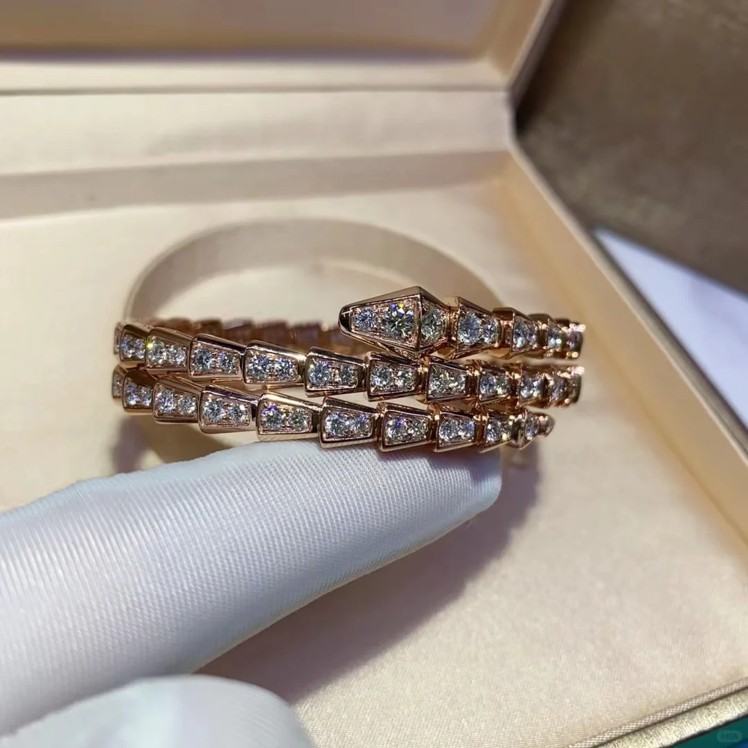 Bvlgari Serpenti Viper Bangle Bracelet - Full Diamond & Rose Gold - Best Replica Jewelry™