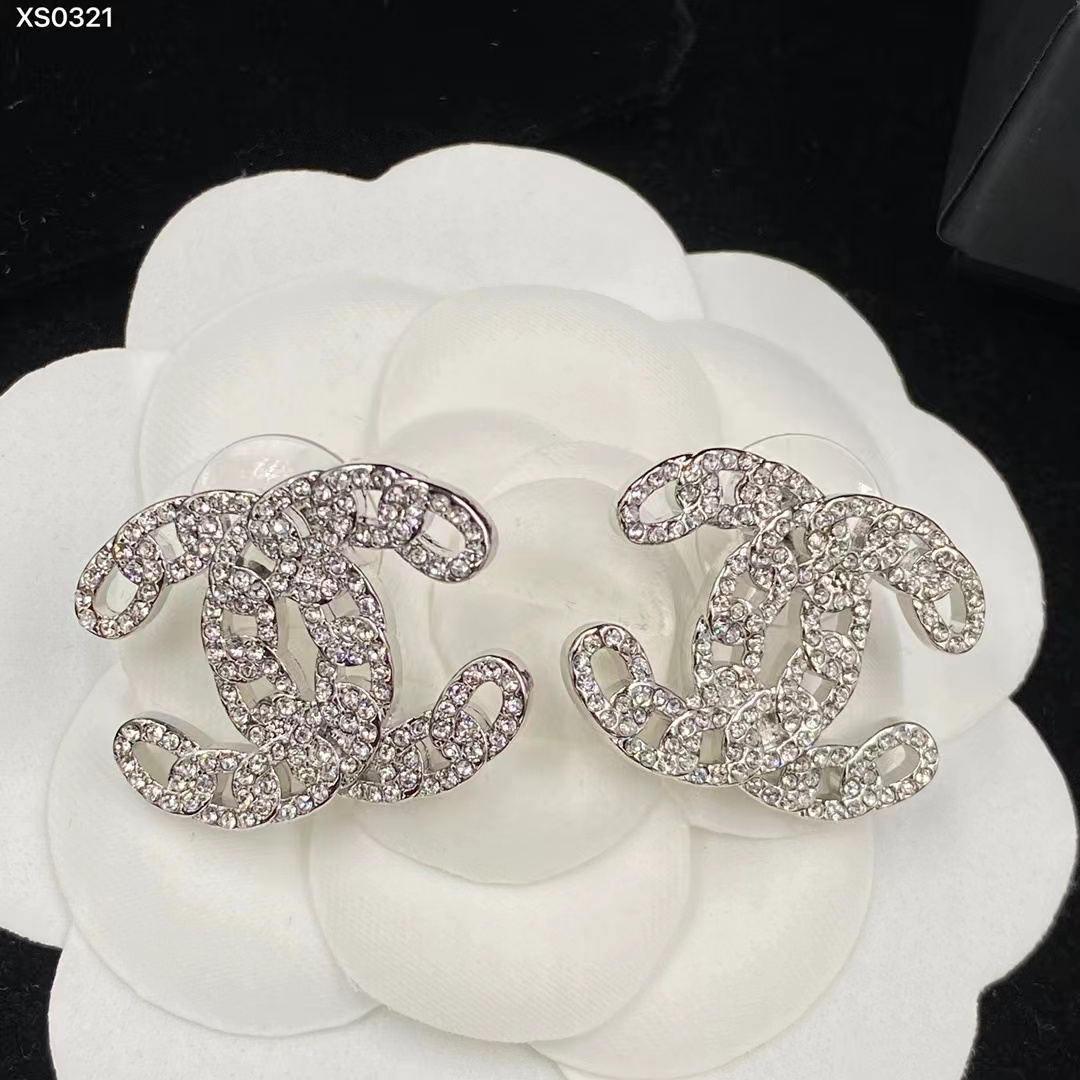 Chanel Silver Color Hollow Double C Earrings - Best Replica Jewelry™