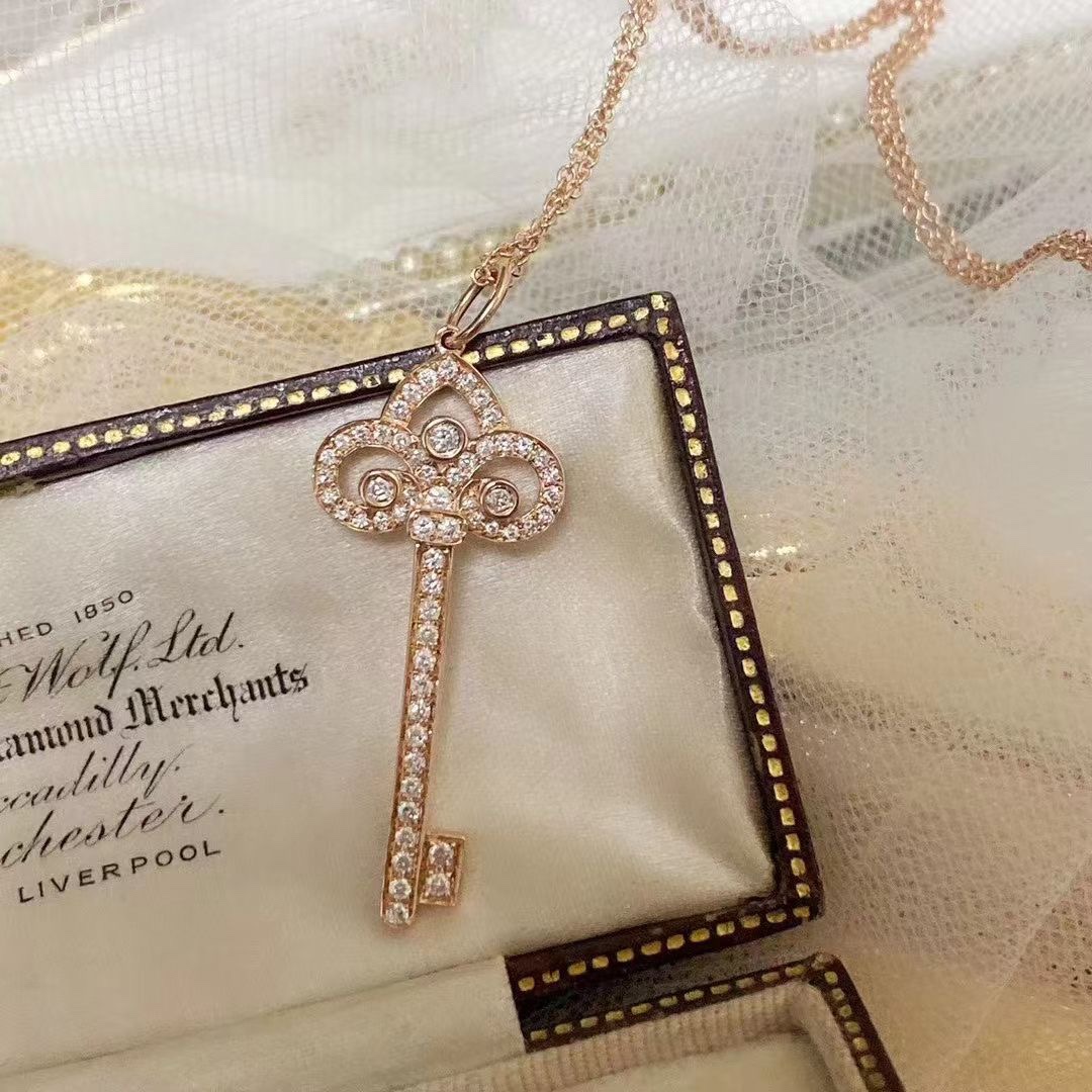 Tiffany Full Diamond Crown Key Pendant Necklace - Best Replica Jewelry™