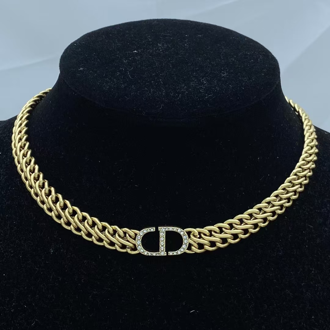 Dior CD Pendant Chunky Cuban Chain Choker Necklace - Best Replica Jewelry™