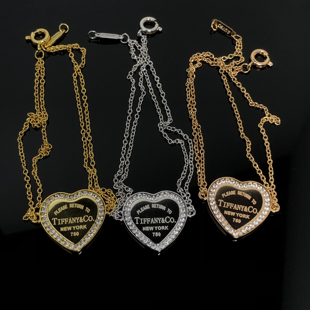 Tiffany Paved Diamond Heart Charm Chain Bracelet - Best Replica Jewelry™