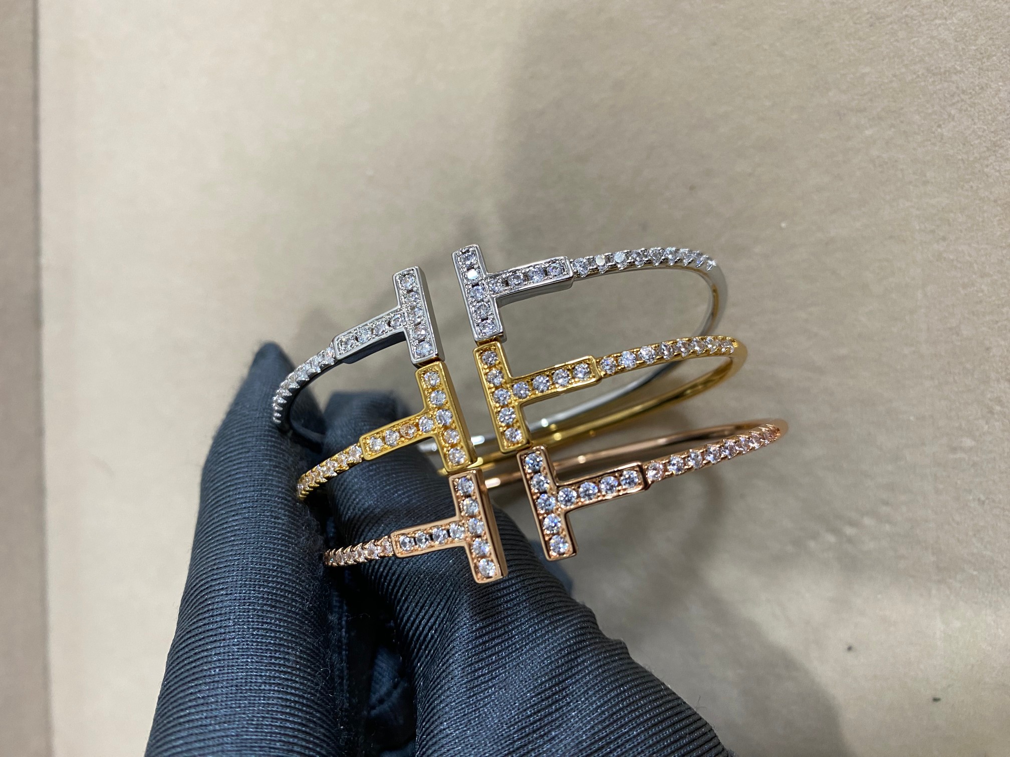 Tiffany Diamond Paved Double T Bangle Bracelet - Best Replica Jewelry™