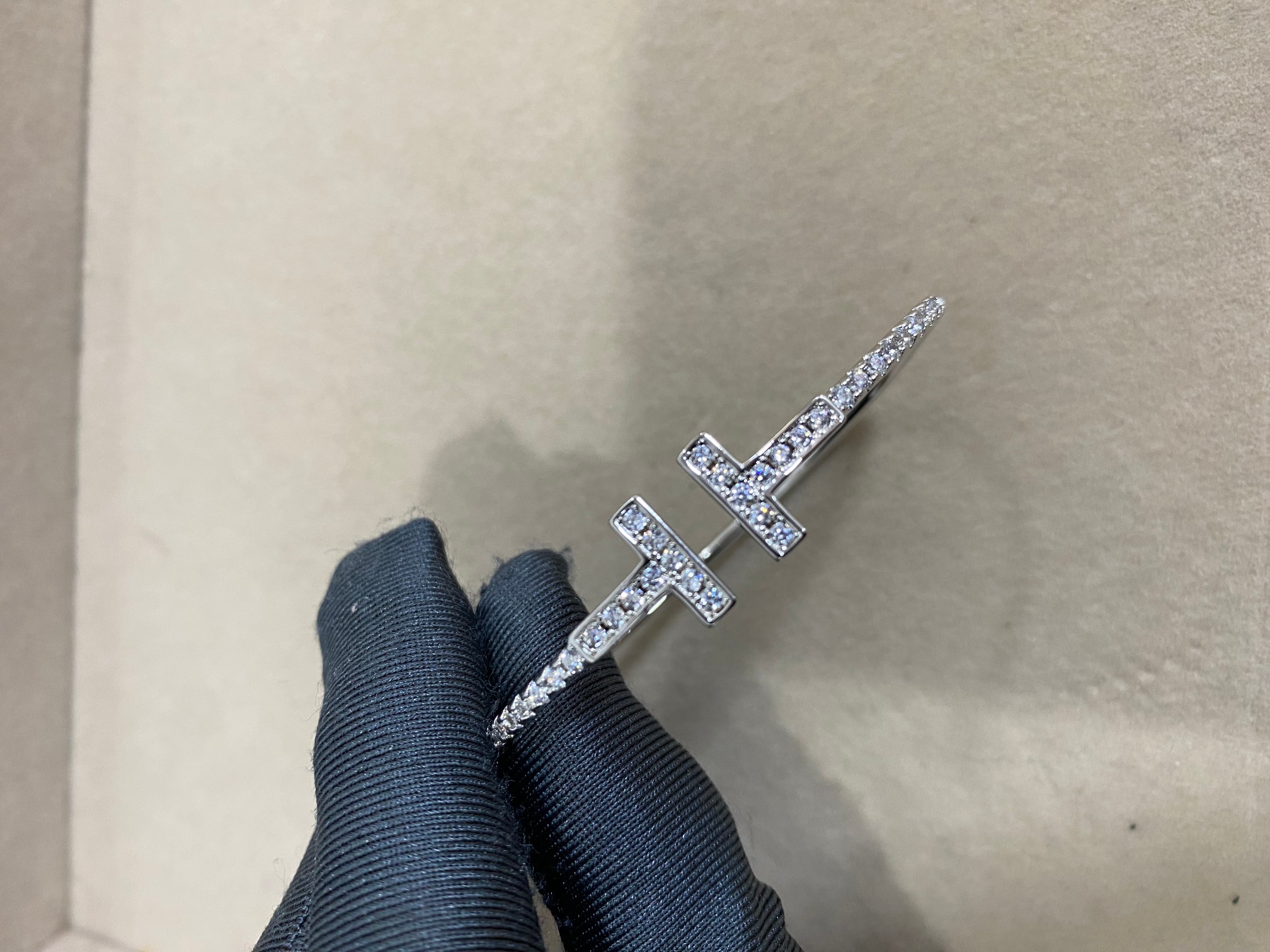 Tiffany Diamond Paved Double T Bangle Bracelet - Best Replica Jewelry™