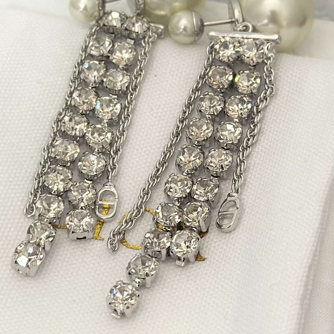 Dior Rhinestone Tassel Earrings - Best Replica Jewelry™