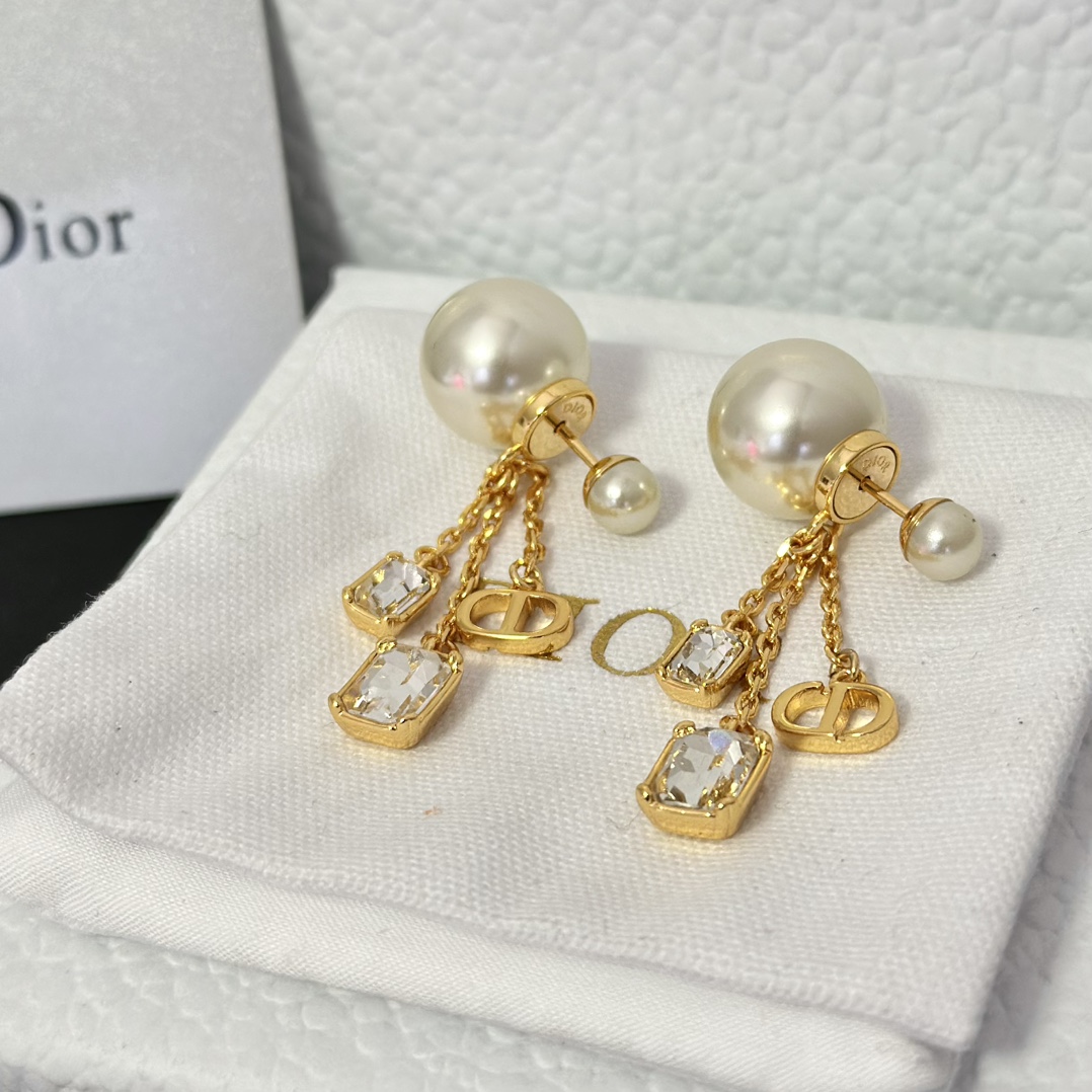 Dior Three Chain Tassel Pearl Earrings - Best Replica Jewelry™