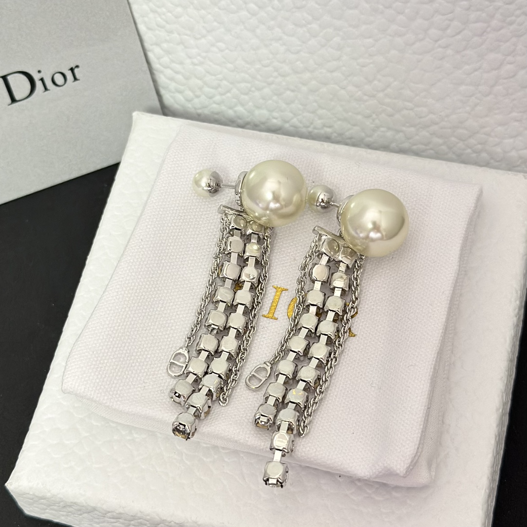 Dior Rhinestone Tassel Earrings - Best Replica Jewelry™
