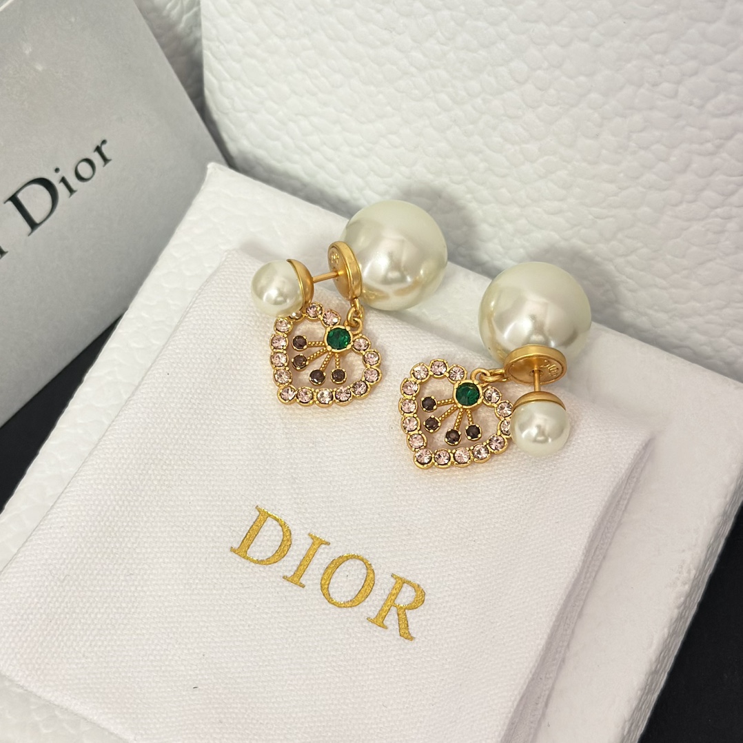 Dior Color Gem Heart Dangle Pearl Earrings - Best Replica Jewelry™
