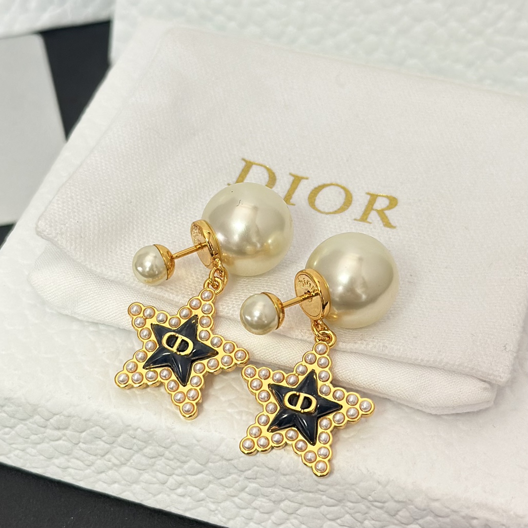 Dior Black Star Pearl Earrings - Best Replica Jewelry™