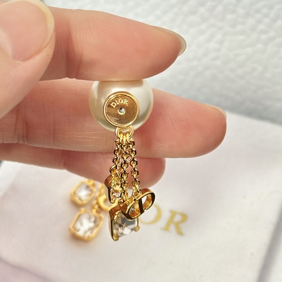 Dior Three Chain Tassel Pearl Earrings - Best Replica Jewelry™