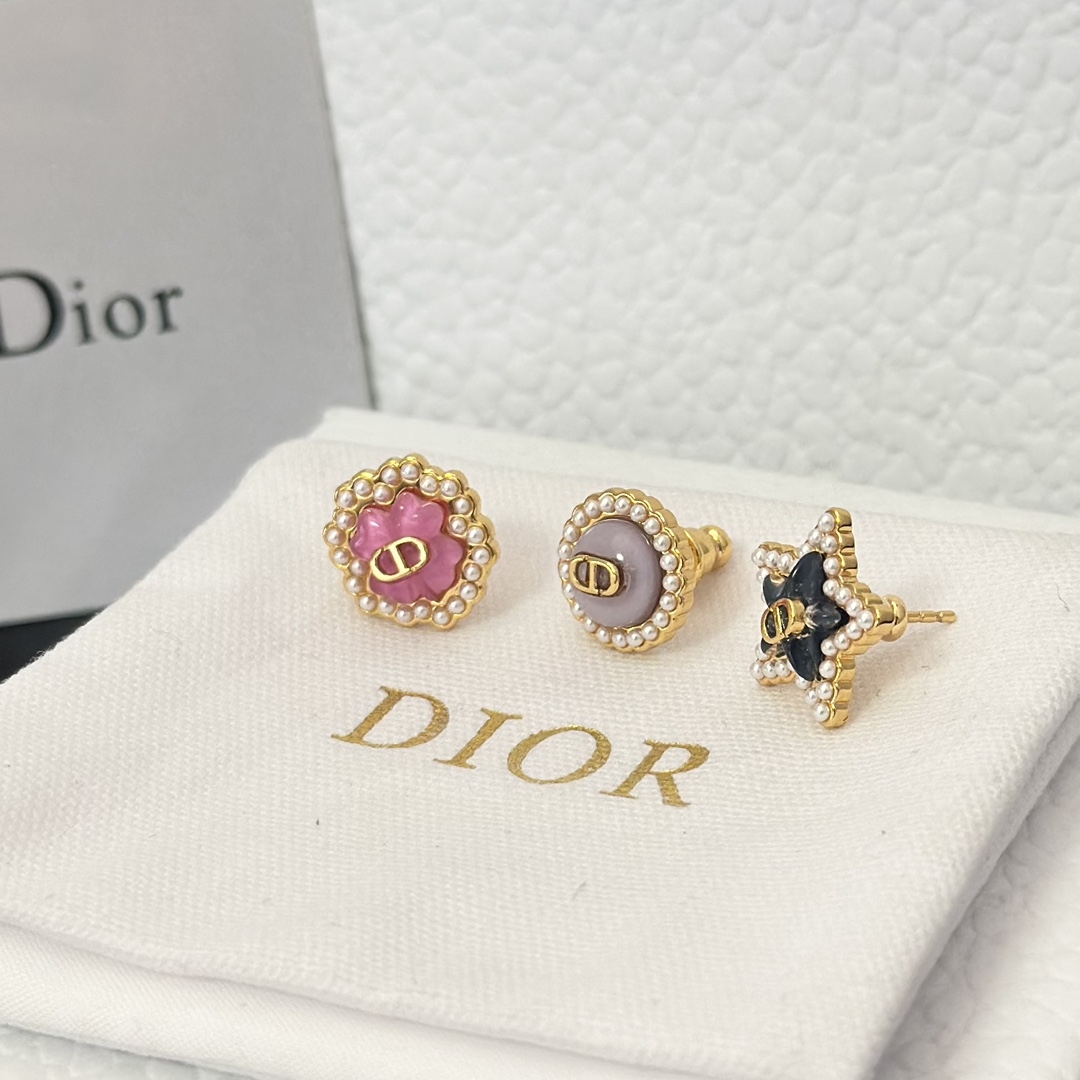 Dior Three Pieces Enamel Stud Earrings - Best Replica Jewelry™