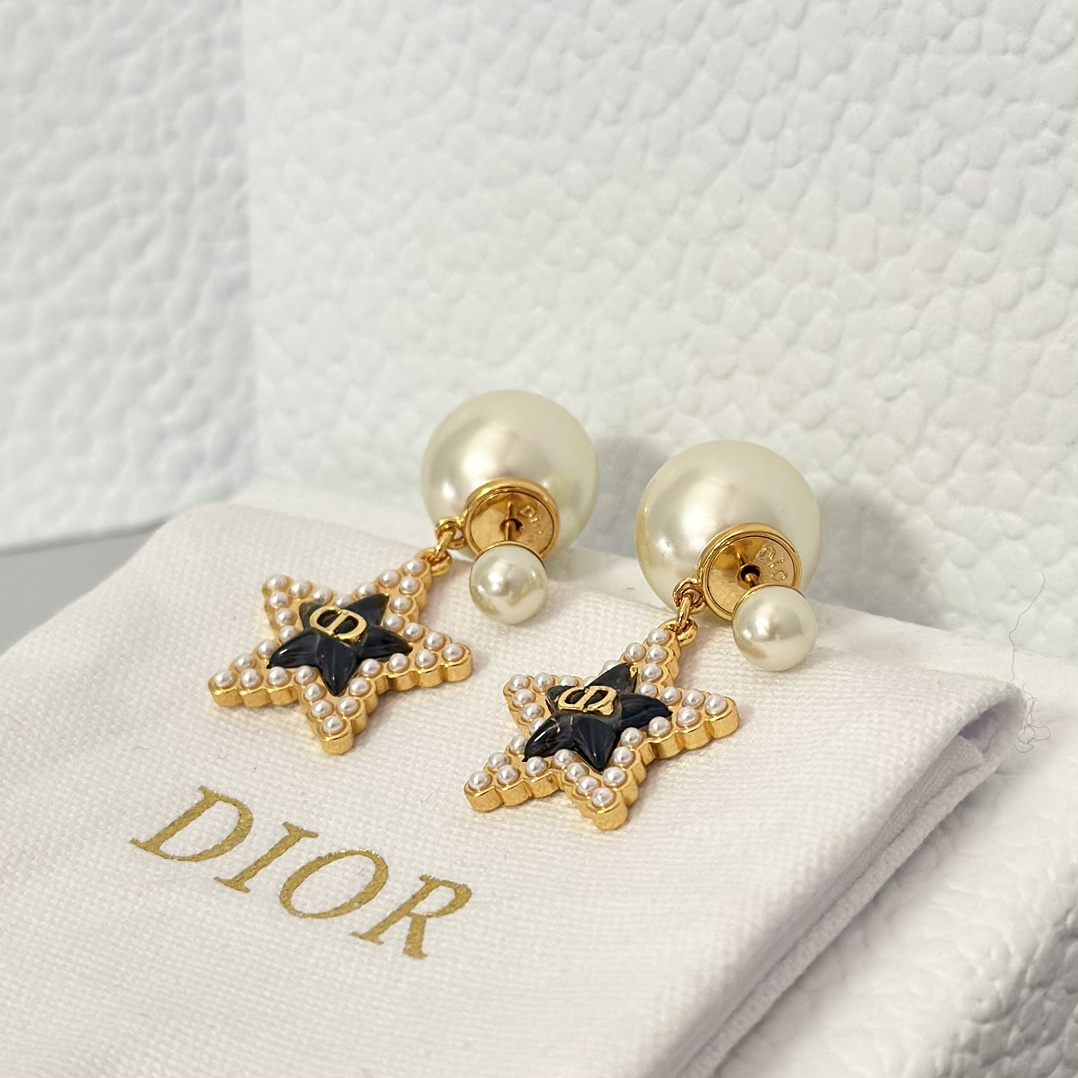 Dior Black Star Pearl Earrings - Best Replica Jewelry™
