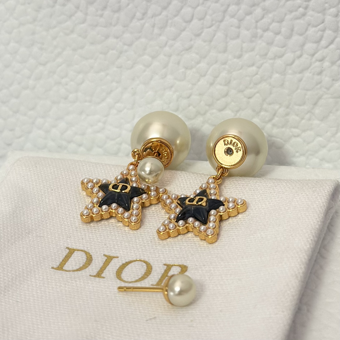 Dior Black Star Pearl Earrings - Best Replica Jewelry™