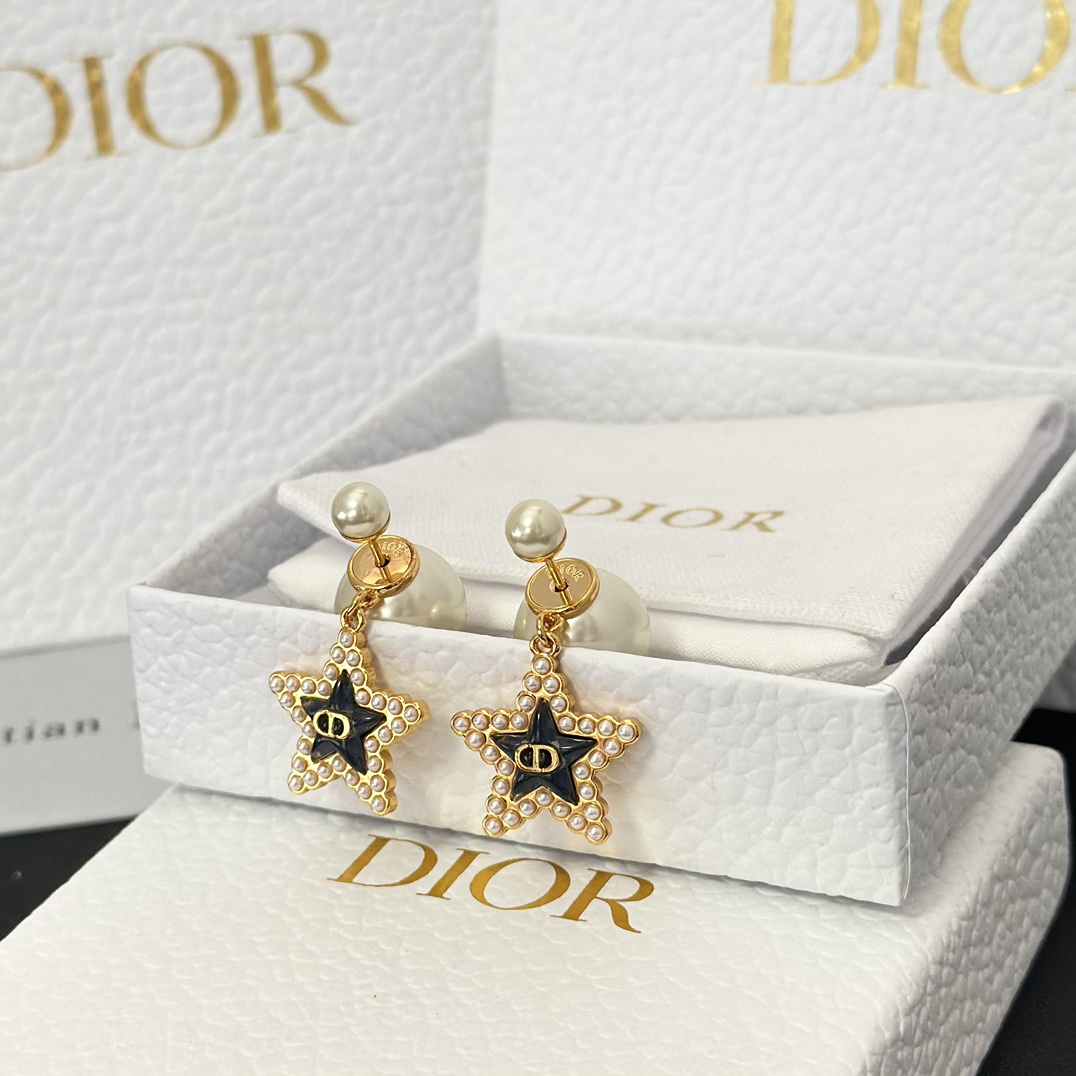 Dior Black Star Pearl Earrings - Best Replica Jewelry™