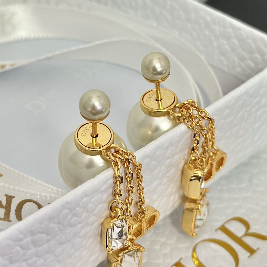 Dior Three Chain Tassel Pearl Earrings - Best Replica Jewelry™