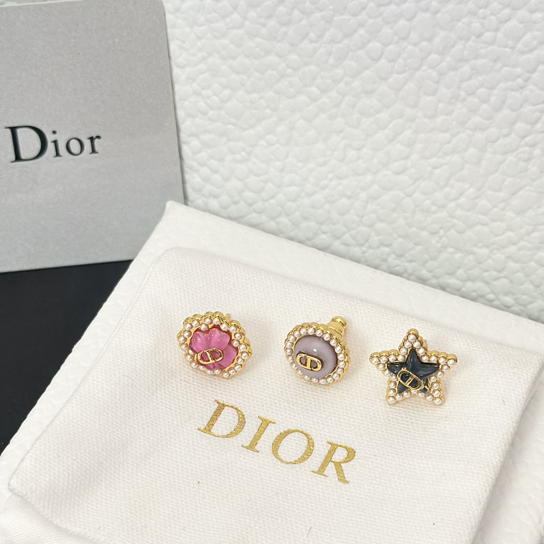 Dior Three Pieces Enamel Stud Earrings - Best Replica Jewelry™