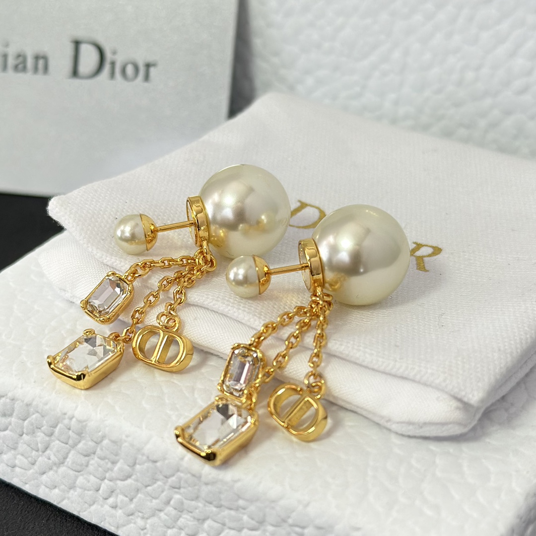 Dior Three Chain Tassel Pearl Earrings - Best Replica Jewelry™