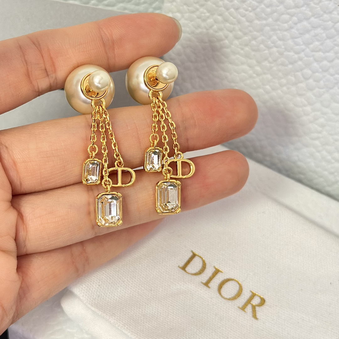 Dior Three Chain Tassel Pearl Earrings - Best Replica Jewelry™
