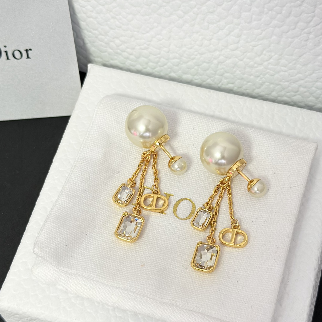 Dior Three Chain Tassel Pearl Earrings - Best Replica Jewelry™