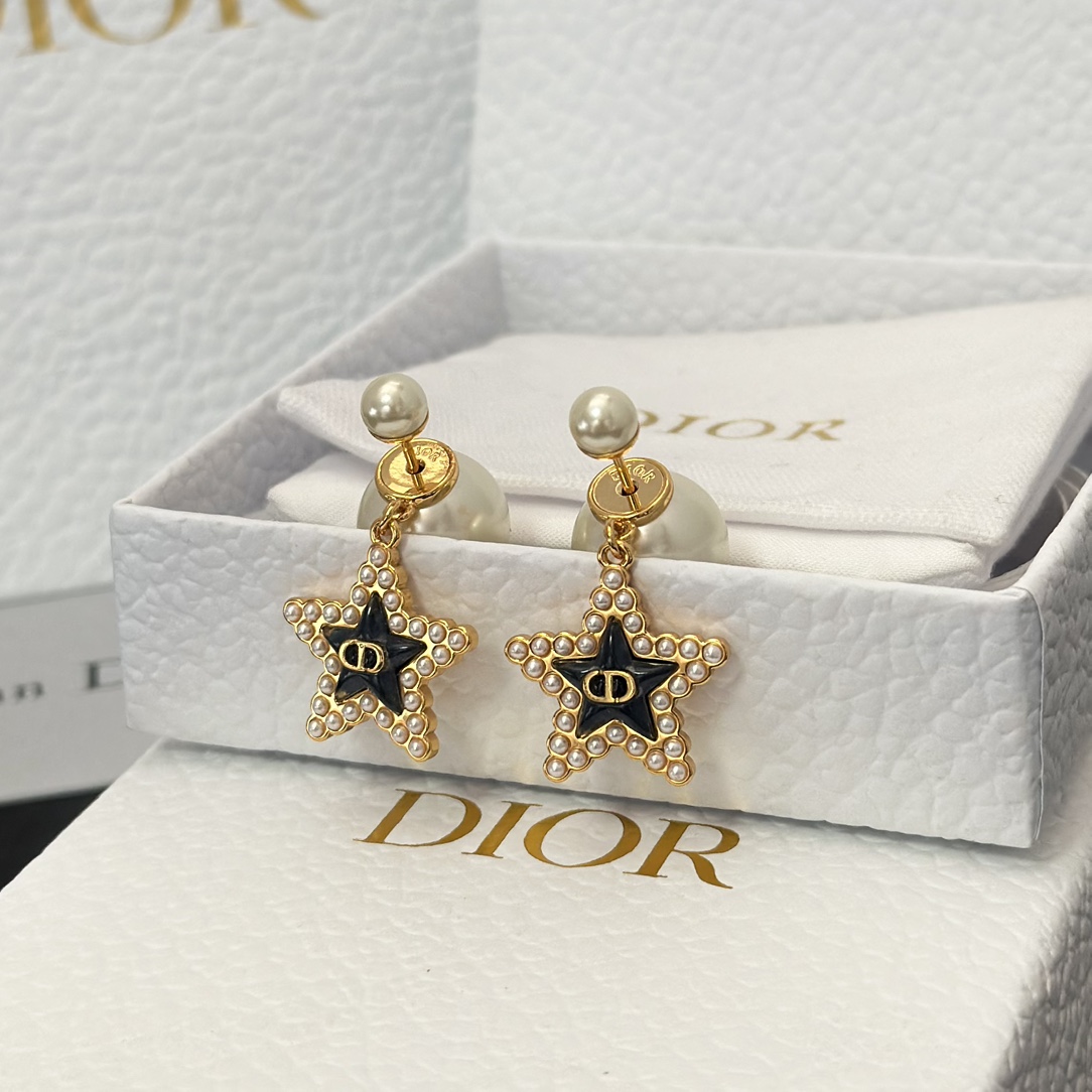 Dior Black Star Pearl Earrings - Best Replica Jewelry™