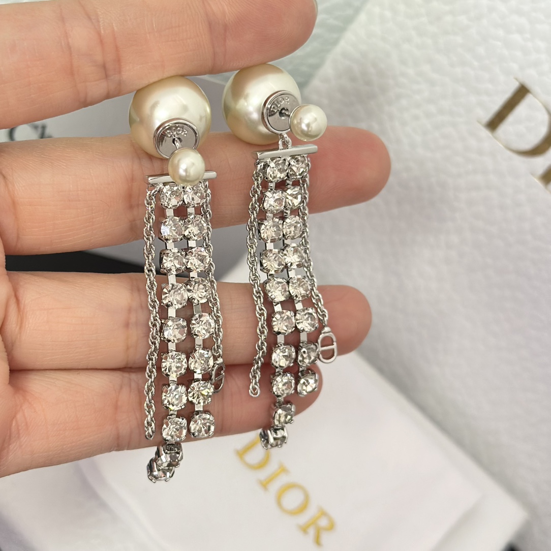 Dior Rhinestone Tassel Earrings - Best Replica Jewelry™