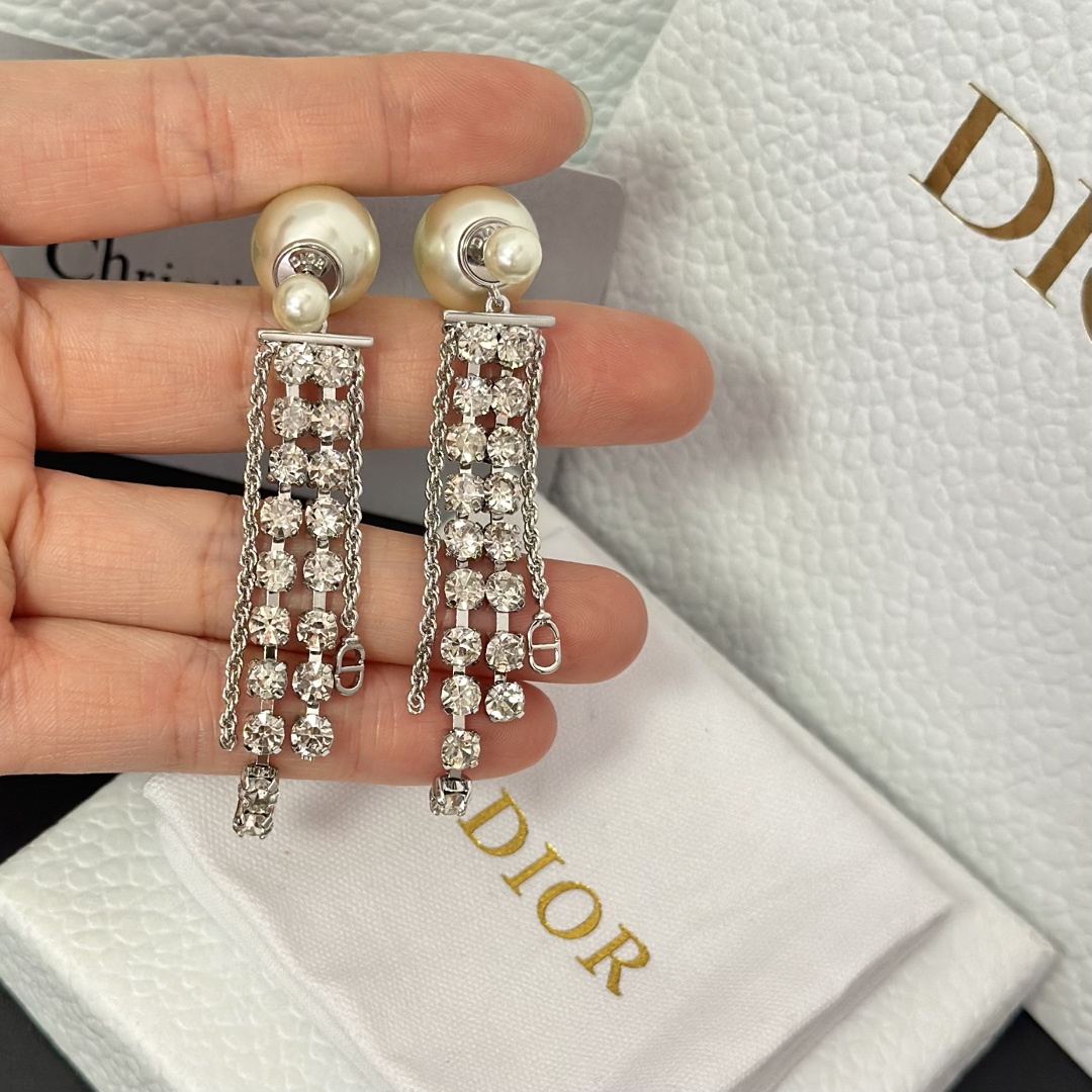 Dior Rhinestone Tassel Earrings - Best Replica Jewelry™