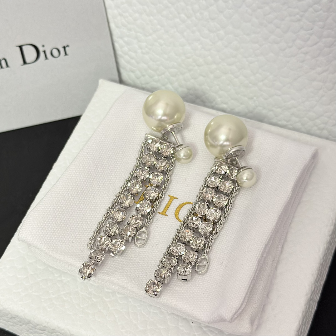 Dior Rhinestone Tassel Earrings - Best Replica Jewelry™