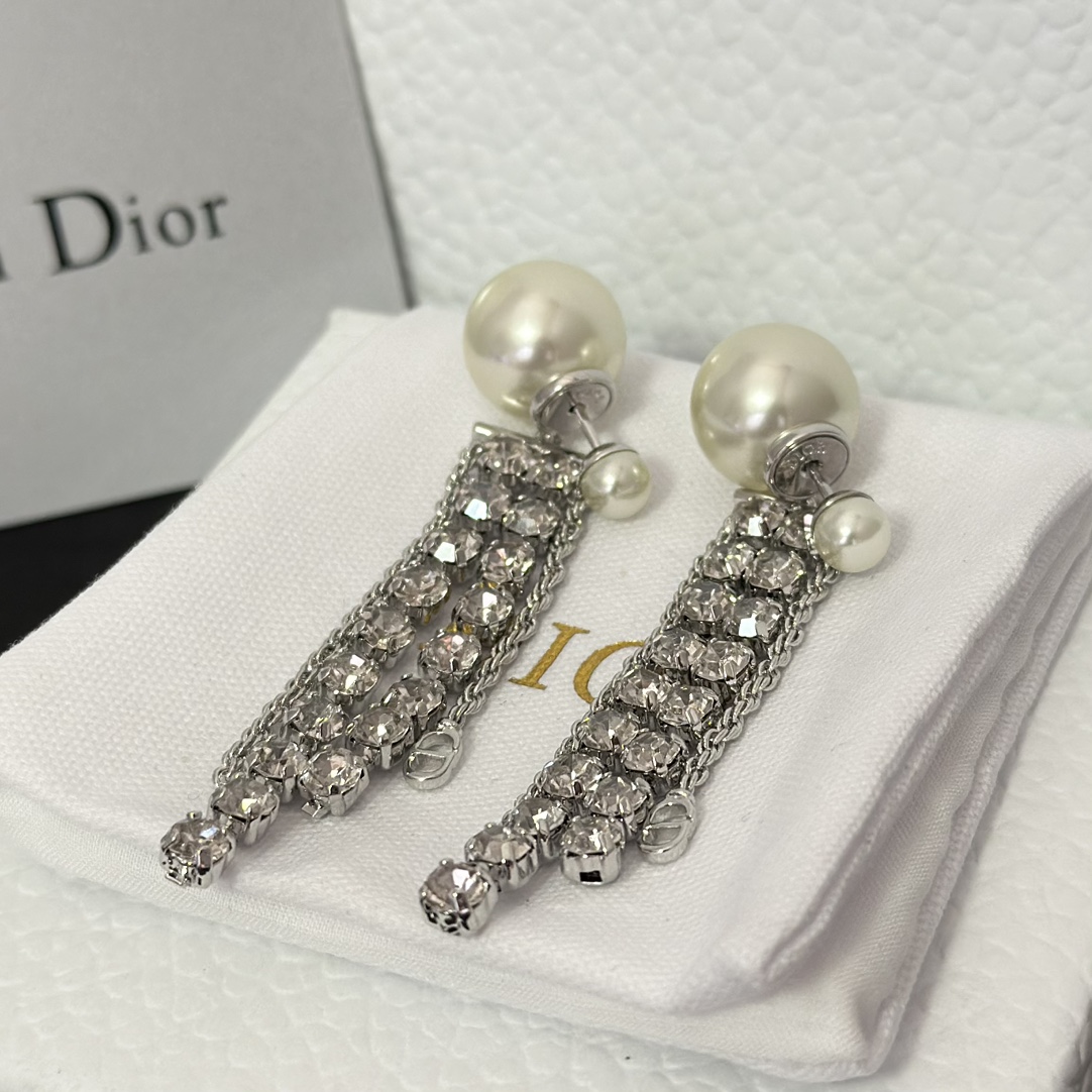 Dior Rhinestone Tassel Earrings - Best Replica Jewelry™