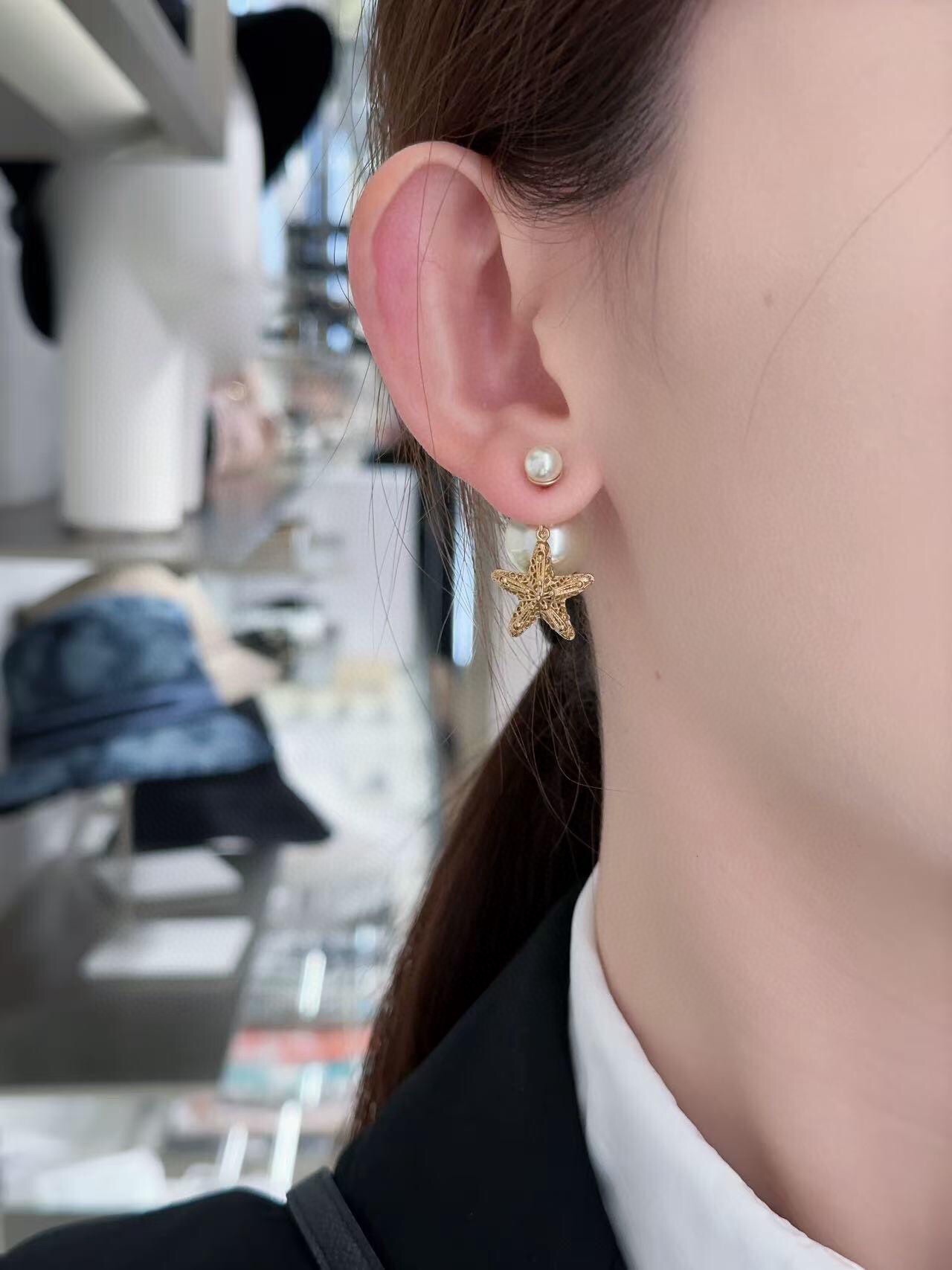 Dior Star Dangle Pearl Earrings - Best Replica Jewelry™