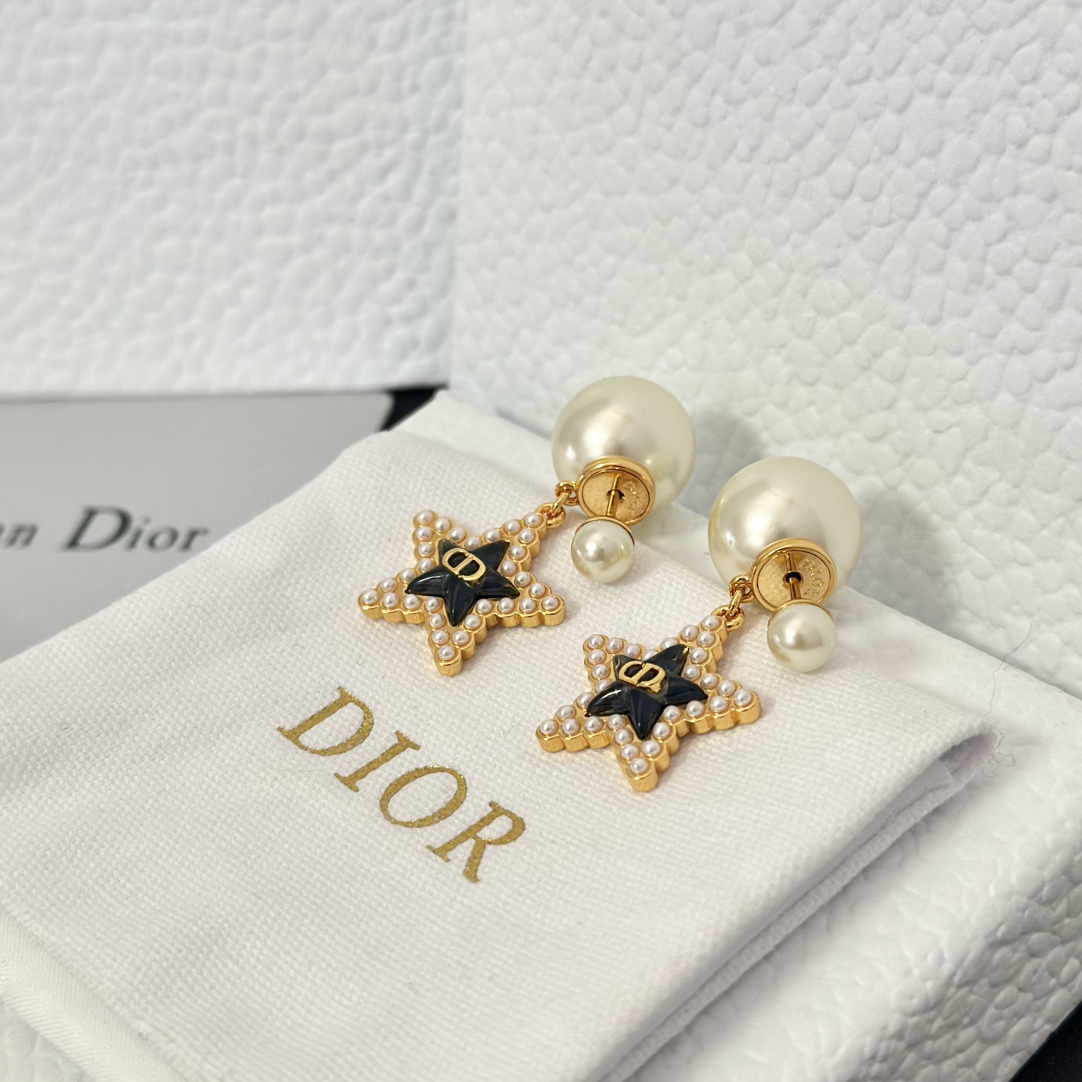 Dior Black Star Pearl Earrings - Best Replica Jewelry™