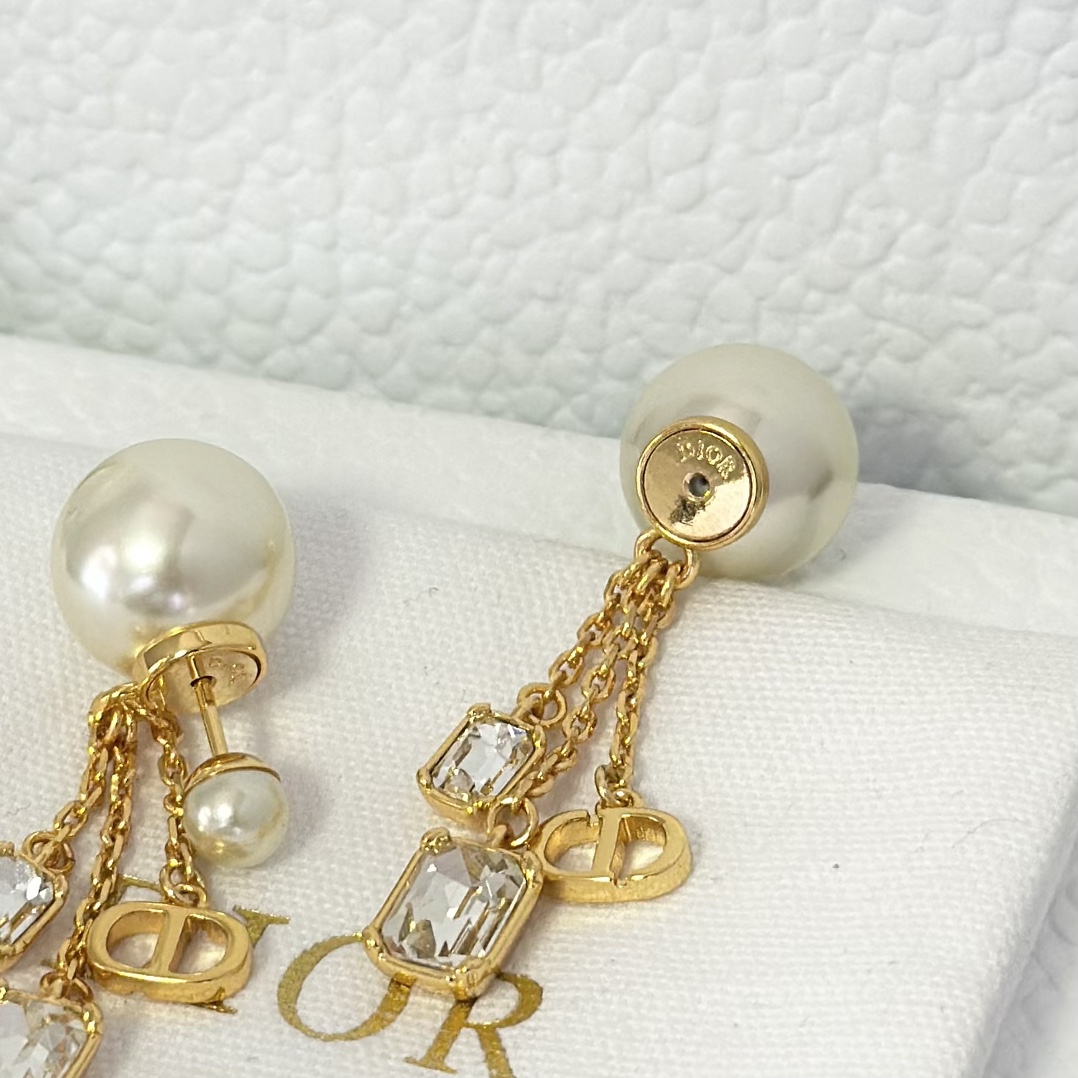 Dior Three Chain Tassel Pearl Earrings - Best Replica Jewelry™
