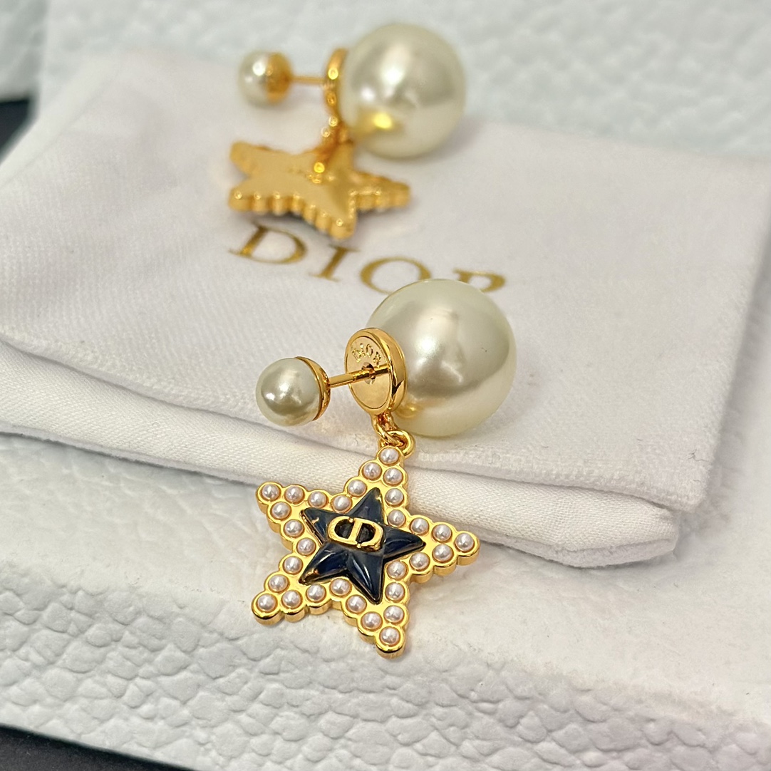 Dior Black Star Pearl Earrings - Best Replica Jewelry™
