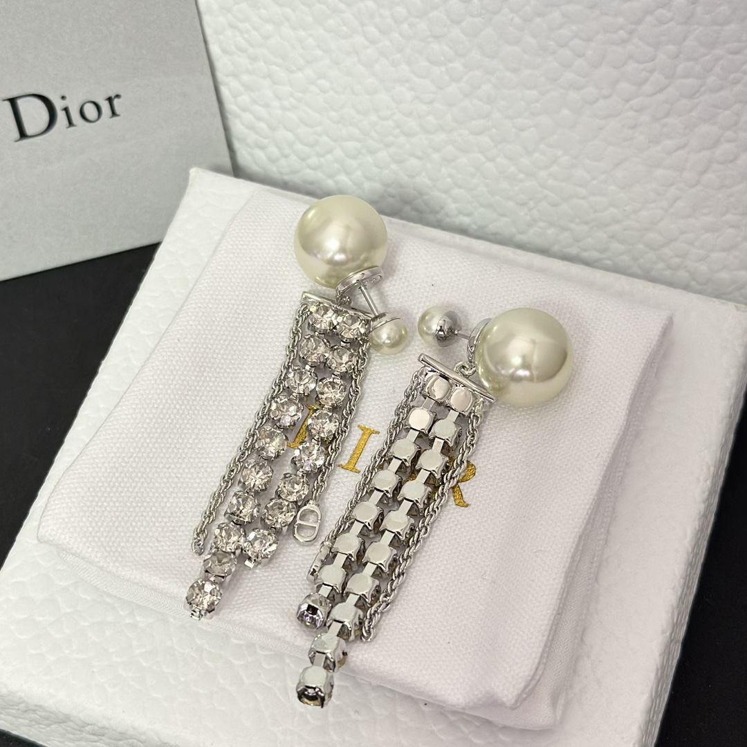 Dior Rhinestone Tassel Earrings - Best Replica Jewelry™