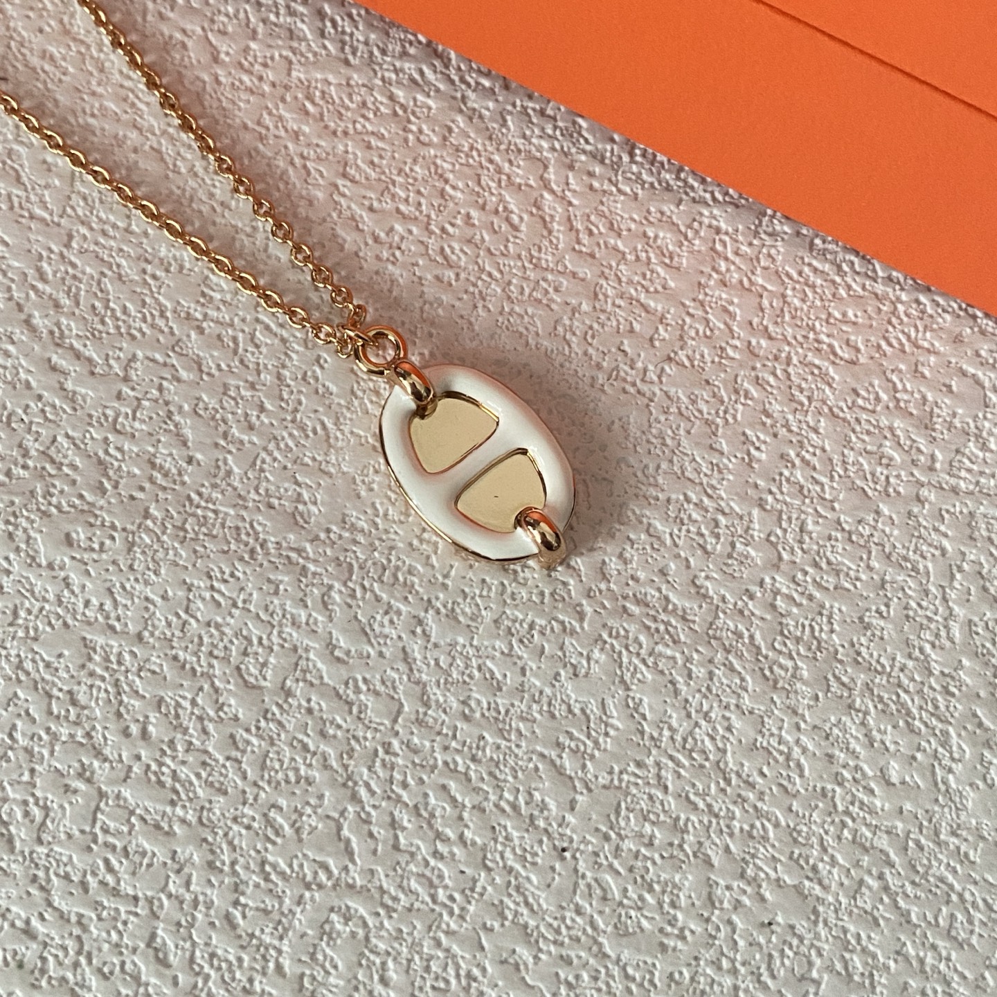 Hermes White Enamel Pig Nose Pendant Necklace - Best Replica Jewelry™