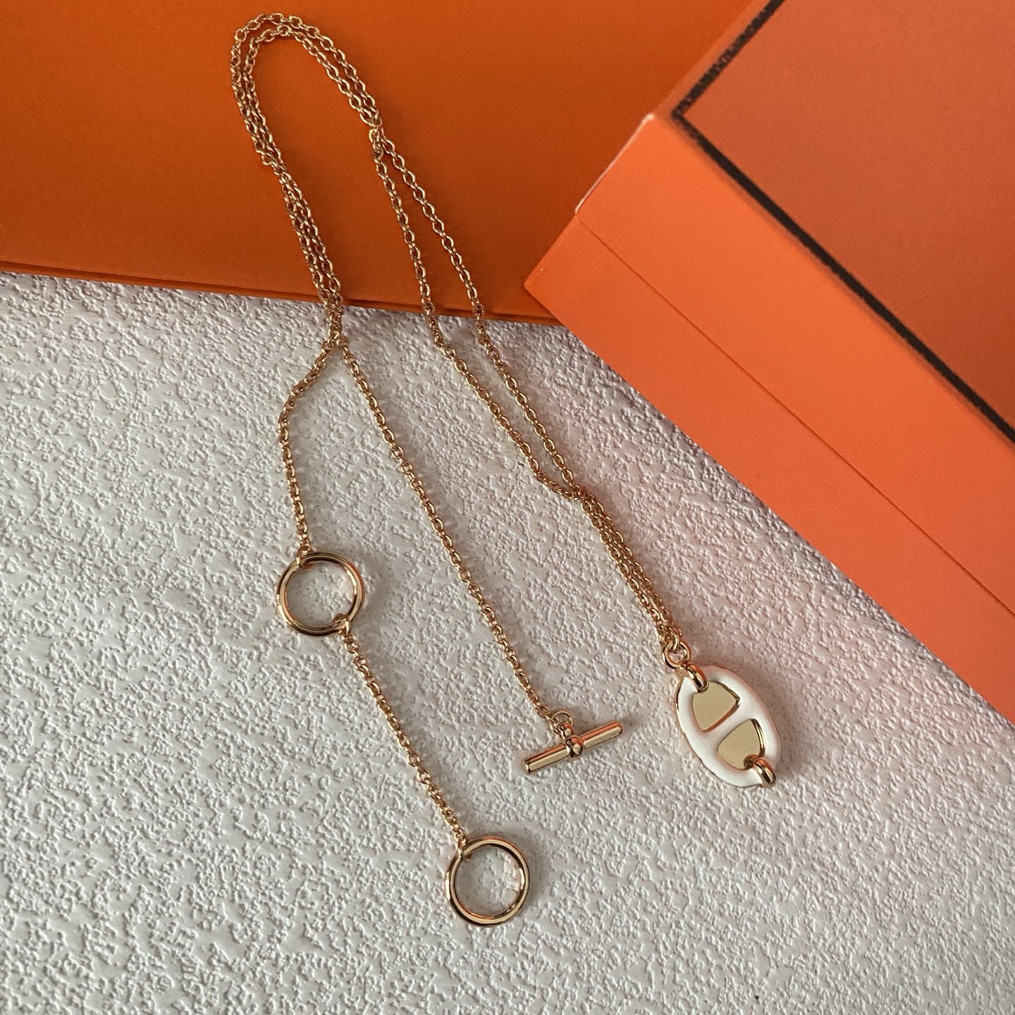 Hermes White Enamel Pig Nose Pendant Necklace - Best Replica Jewelry™