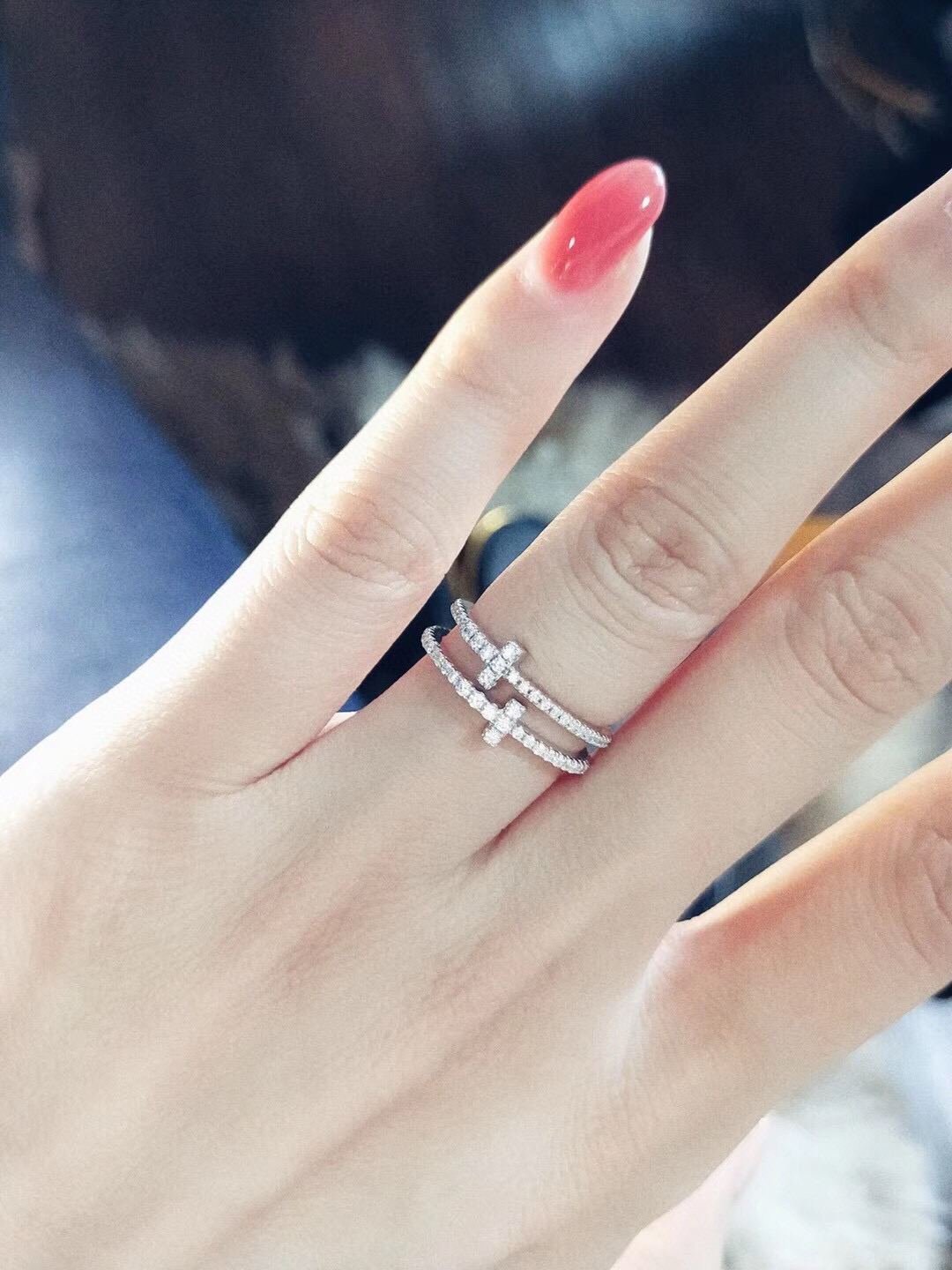 Tiffany Full Diamond Paved T Ring - Best Replica Jewelry™