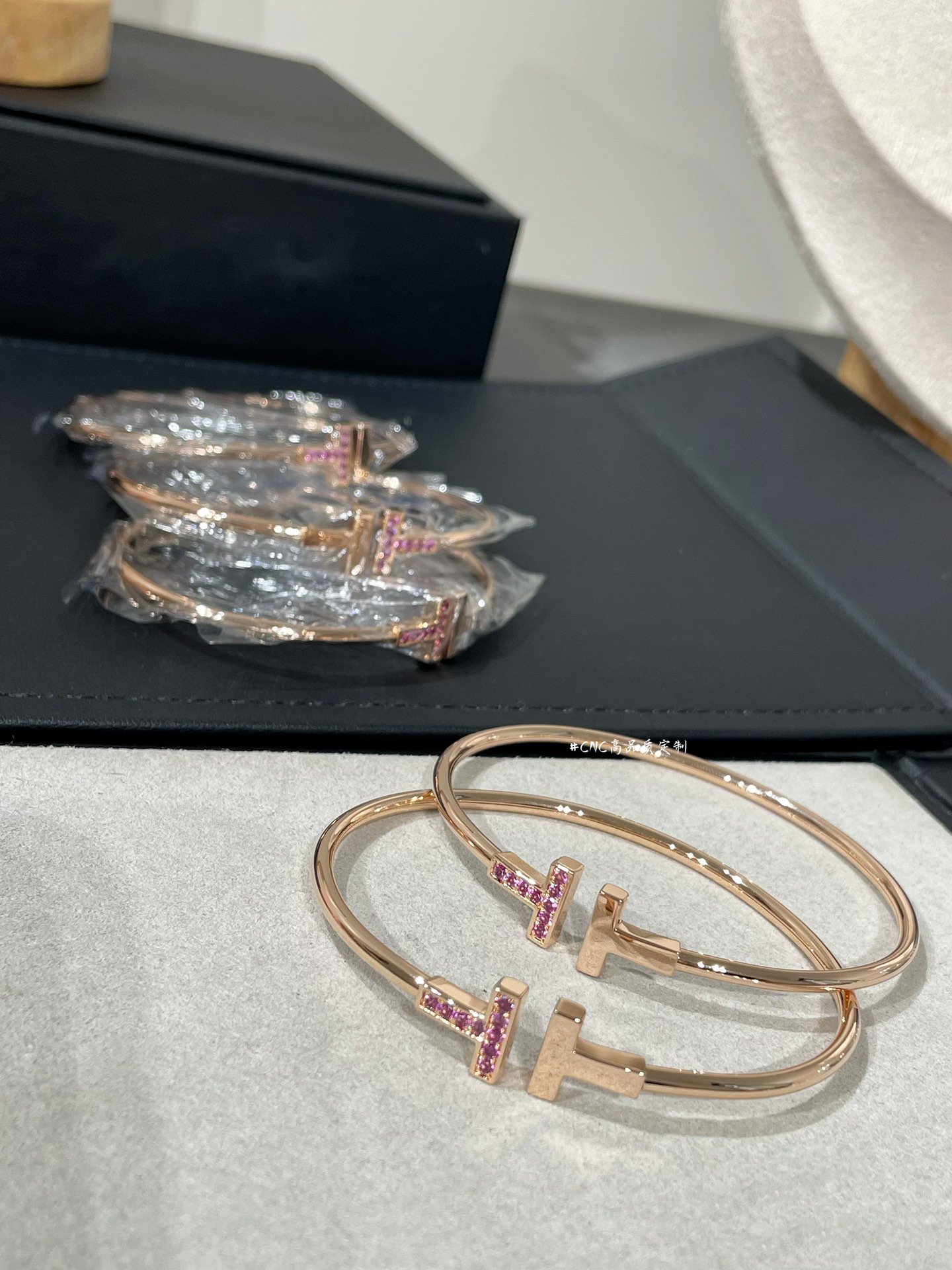 Tiffany Paved Pink Diamond Double T Bangle Bracelet - Best Replica Jewelry™