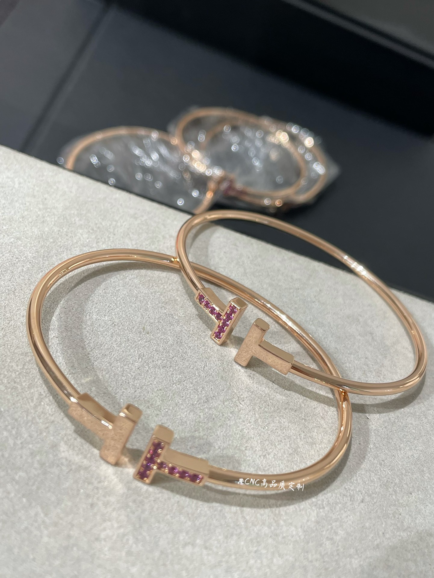 Tiffany Paved Pink Diamond Double T Bangle Bracelet - Best Replica Jewelry™