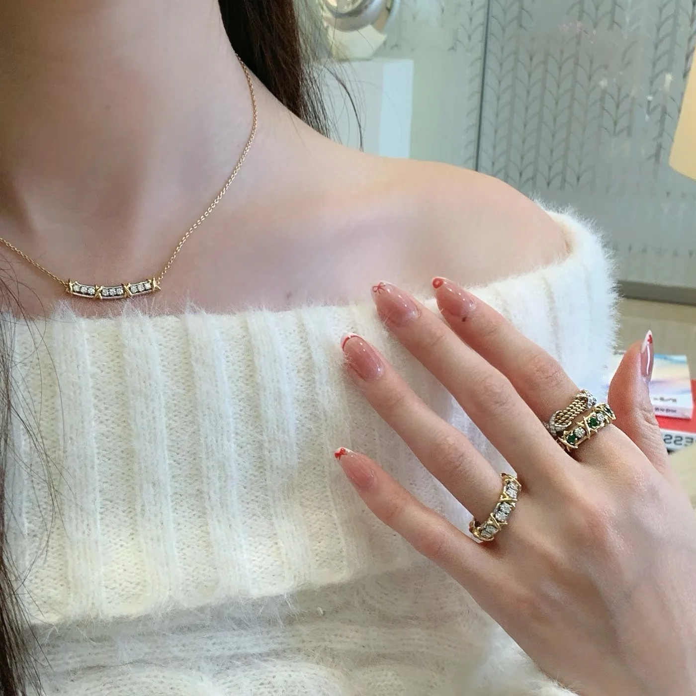 Jean Schlumberger by Tiffany Sixteen Stone Narrow Pendant Necklace with Diamonds - Best Replica Jewelry™