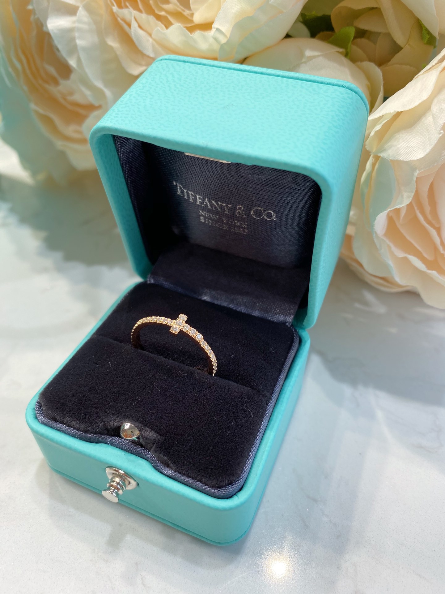 Tiffany Full Diamond Paved T Ring - Best Replica Jewelry™