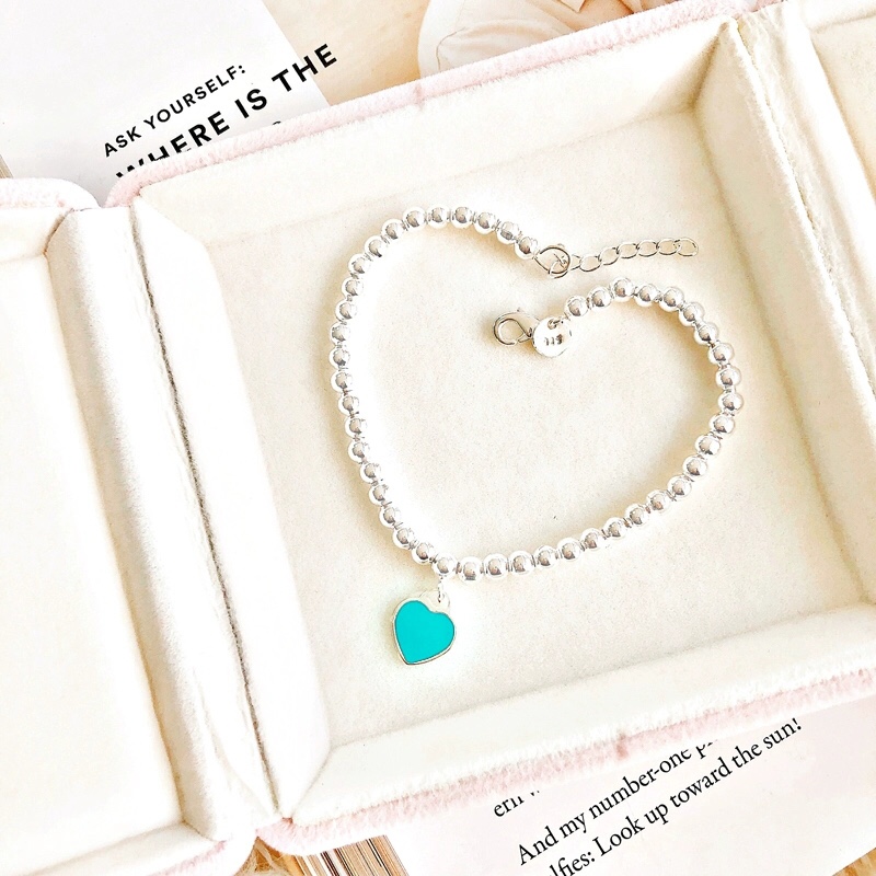 Tiffany Blue Enamel Heart Tag Bead Bracelet in Silver Color - Best Replica Jewelry™