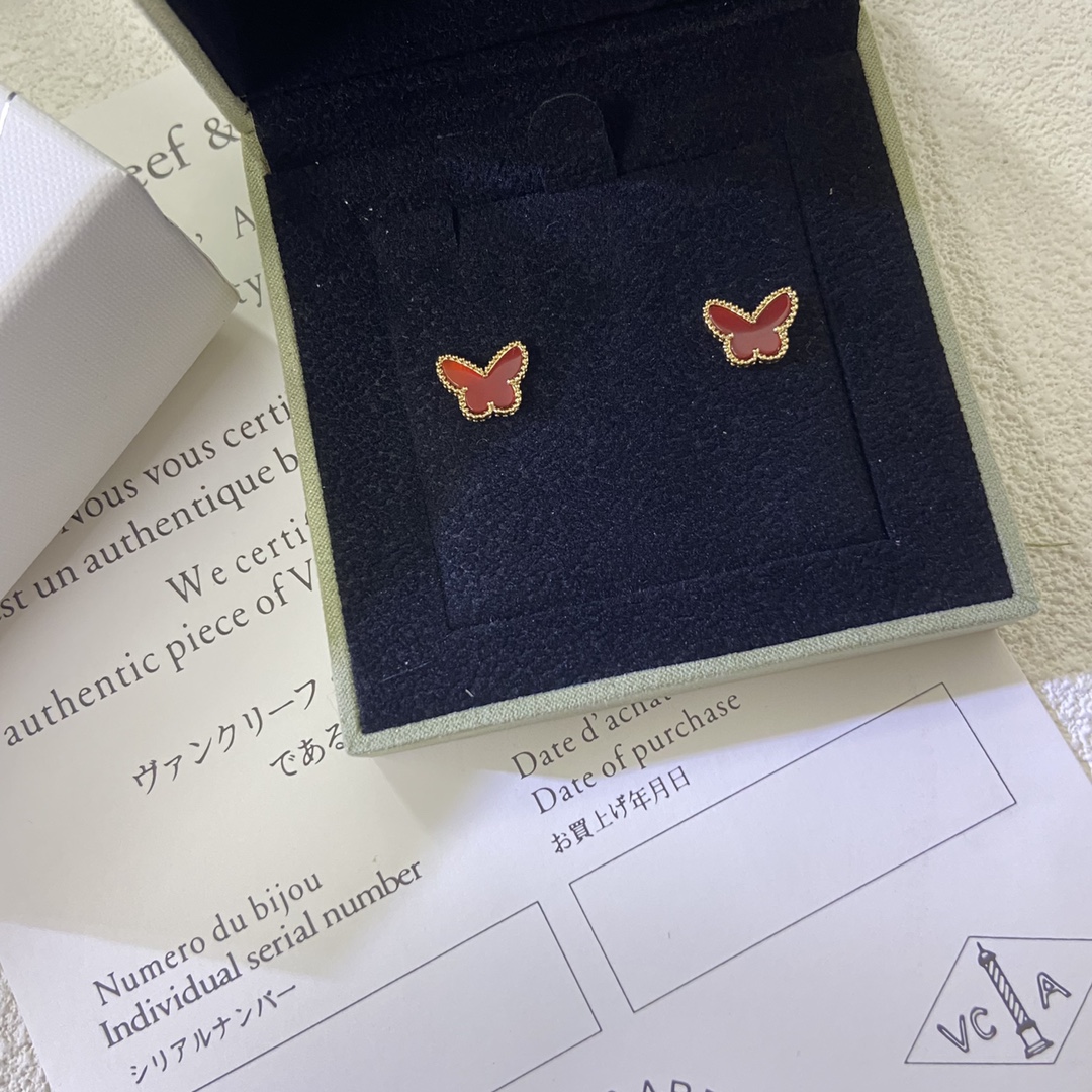 VCA Mini Red Butterfly Stud Earrings - Best Replica Jewelry™