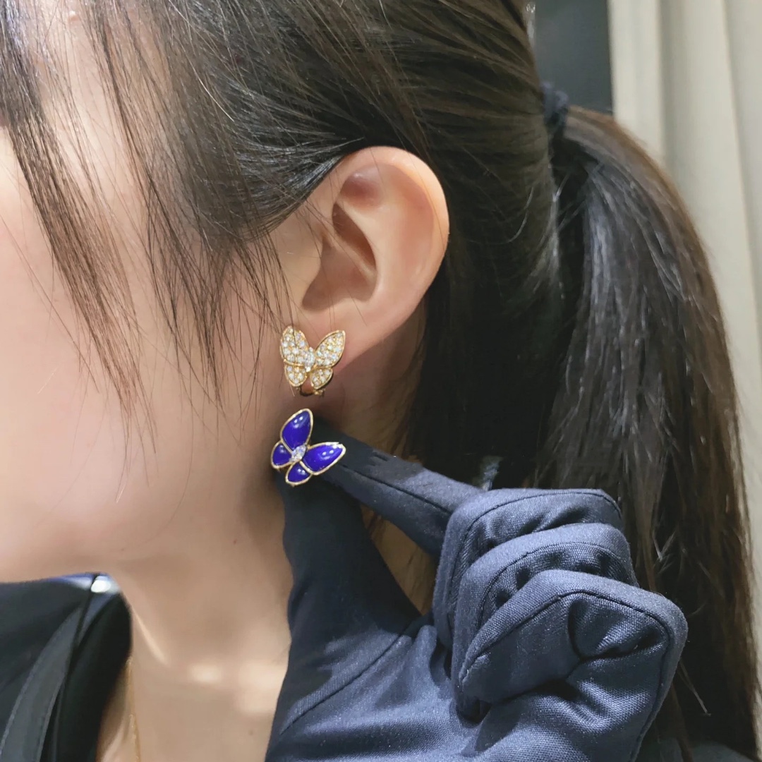 VCA Asymmetric Lapis Lazuli Butterfly Earrings - Best Replica Jewelry™