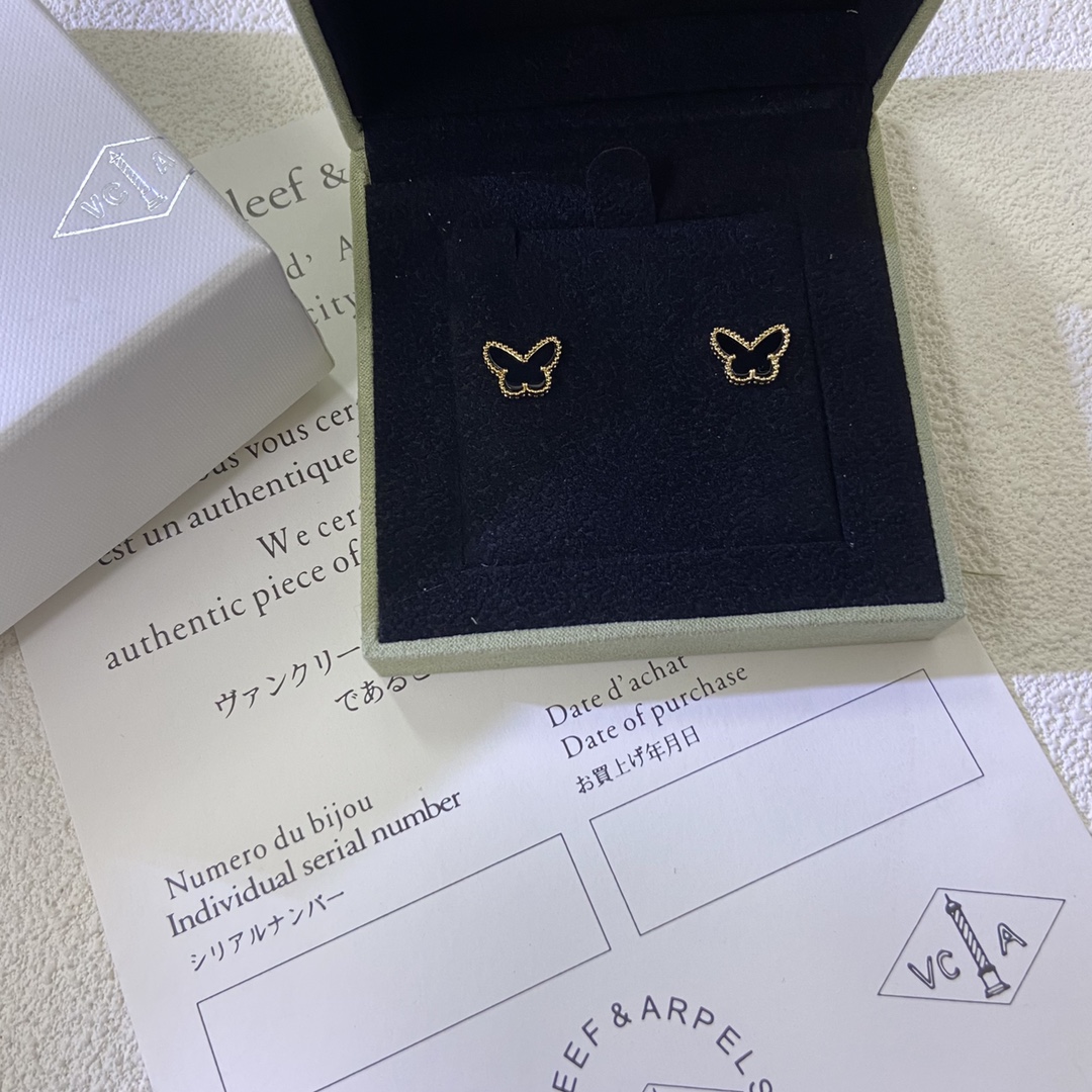 VCA Mini Black Butterfly Stud Earrings - Best Replica Jewelry™