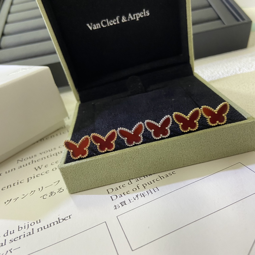 VCA Mini Red Butterfly Stud Earrings - Best Replica Jewelry™