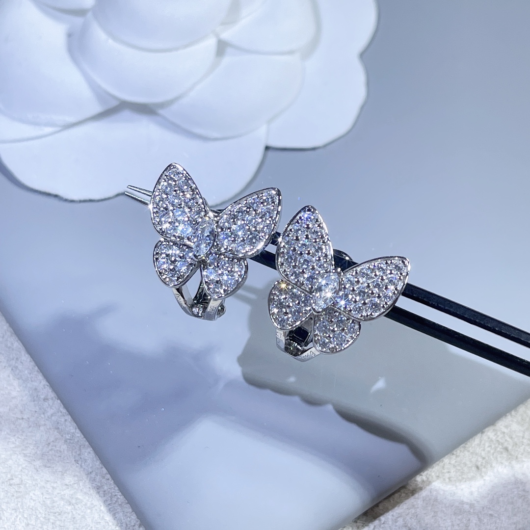 VCA Paved Diamond Silver Butterfly Earrings - Best Replica Jewelry™
