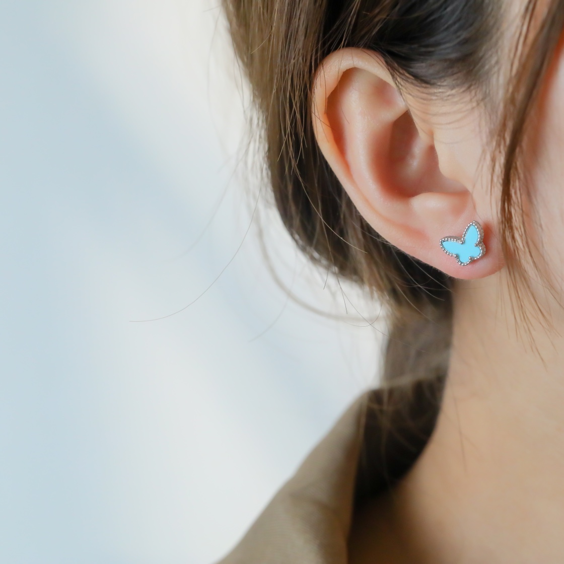 VCA Mini Blue Turquoise Butterfly Stud Earrings - Best Replica Jewelry™