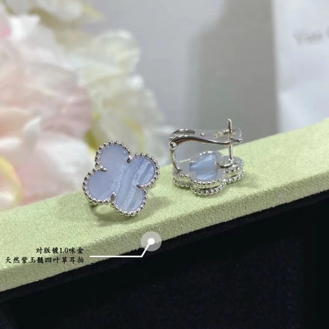 VCA Fog Purple Clover Earrings - Best Replica Jewelry™